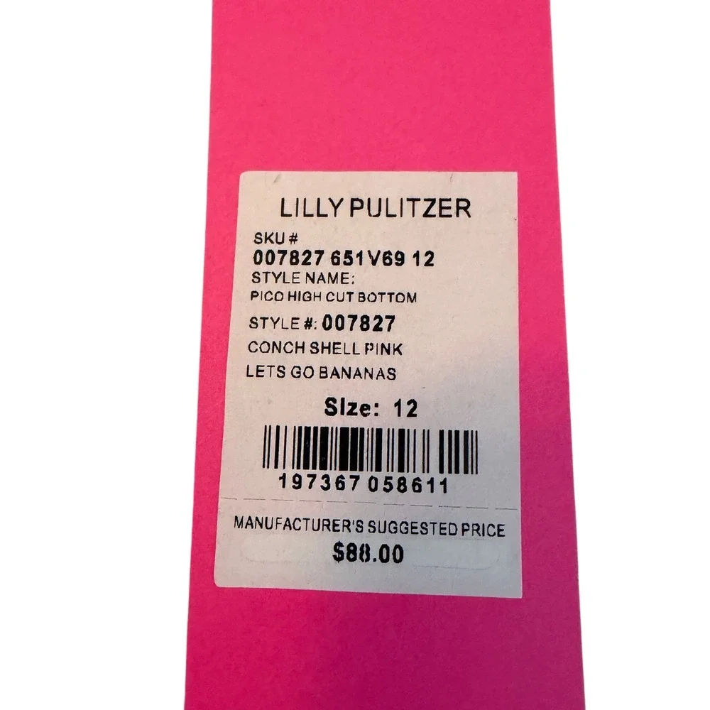 Lilly Pulitzer Pico High Cut Bikini Bottom Pink Green Lets Go Bananas 12 NEW